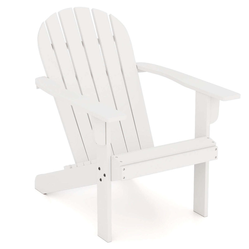 Patio Adirondack Chair With Inclined Seat High Backrest & Wide Armrests, White