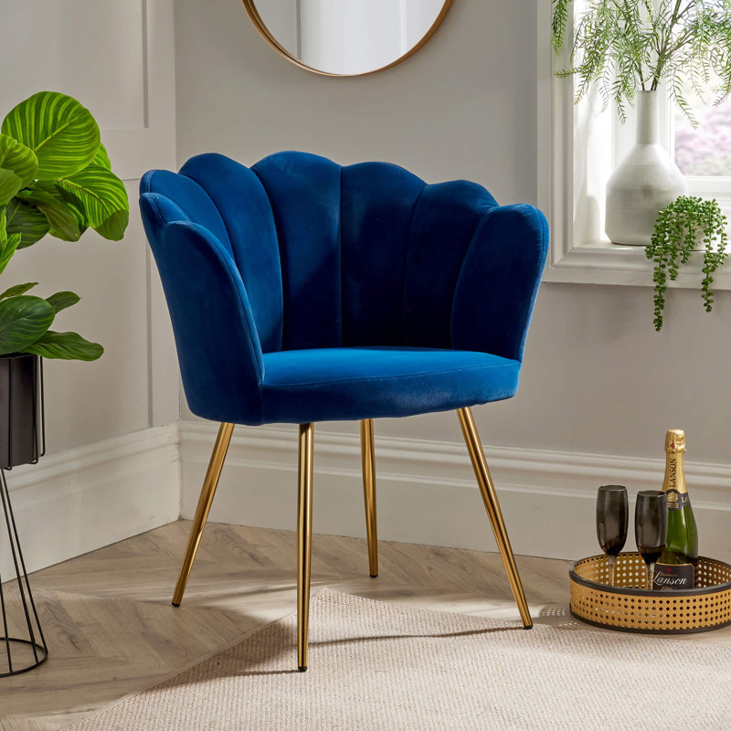 Bruning Scallop Velvet Barrel Accent Chair, Blue