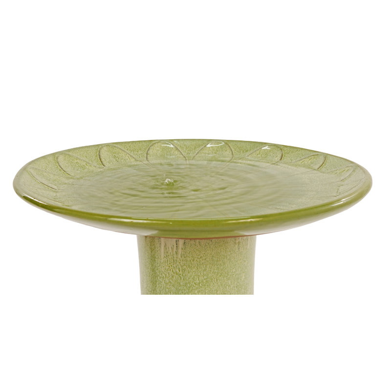 Bain d'oiseaux en céramique de 17 po pour l'extérieur, grand bain d'oiseaux élégant pour l'extérieur, bains d'oiseaux vernis à piédestal léger pour l'extérieur avec motif floral, vert ombré