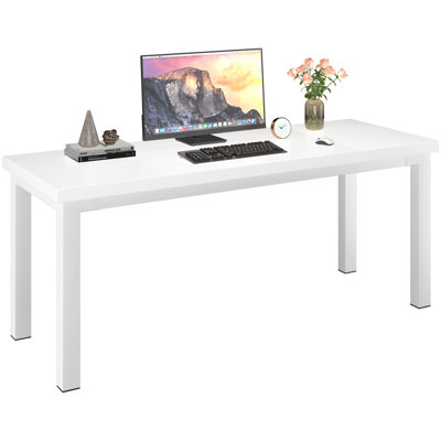 55 Inch Wooden Computer Desk with Thick Desktop - Gaming, Writing Table for Home Office, Study, Work, Student & School Use, Simple Style, White