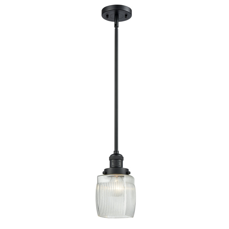 Luminaire suspendu cylindrique à 1 lumière Mireya, Halophane transparent, Noir mat, Ampoule non incluse