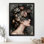 Art mural noir rétro avec femme et nature, impression de style surréel foncé