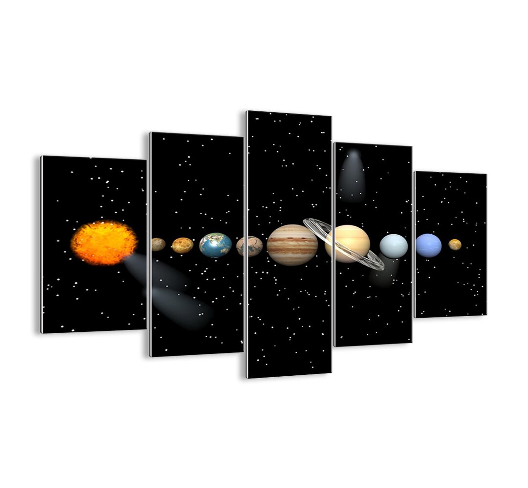 5-tlg. Glasbilder-Set - Grafikdruck "Und die Planeten spielen verrückt, spielen verrückt ..."