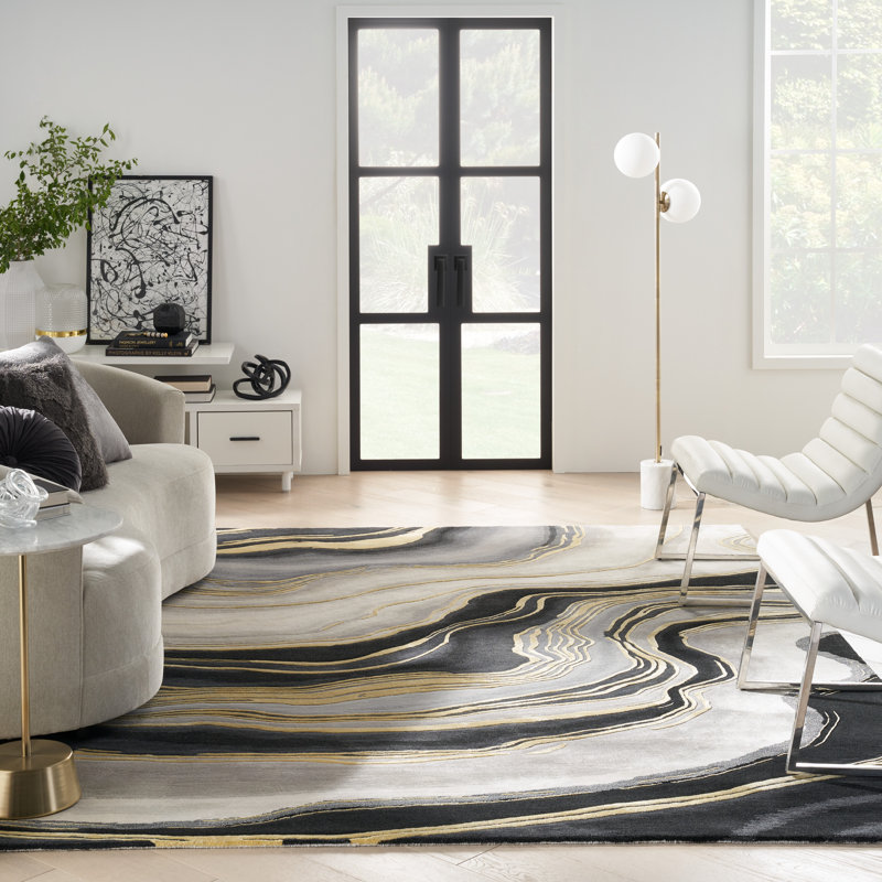 Hand Tufted Viscose Abstract Indoor Rug, Rectangle 7'9" x 9'9"