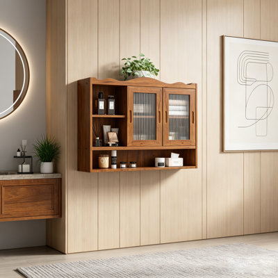Armoire murale rétro 35,4 pouces à 2 portes coulissantes avec trois couches d'espace de rangement pour les salles de bain, les cuisines et les salles à manger