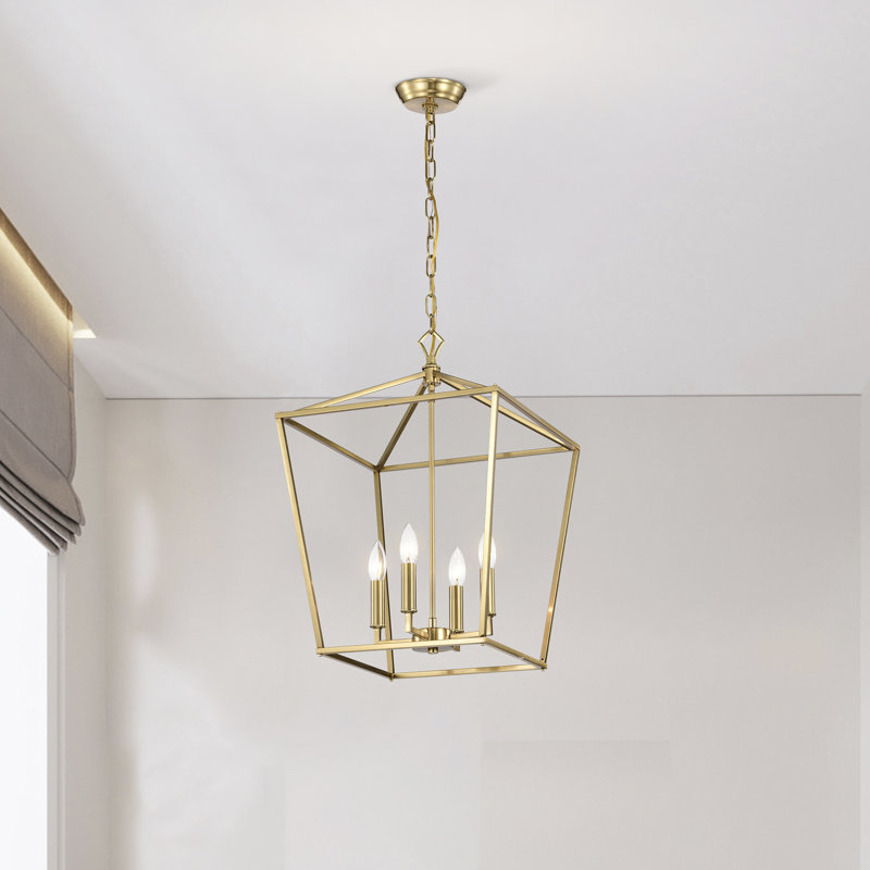 Aspen 4-Light Dimmable Lantern Geometric Chandelier, 63.5" H x 16" W x 16" D, Gold