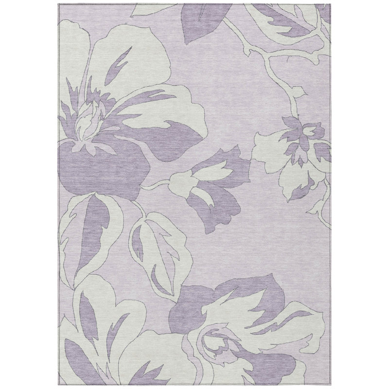 Tapis intérieur lavable floral lilas et ivoire lavande 5 pi x 8 pi