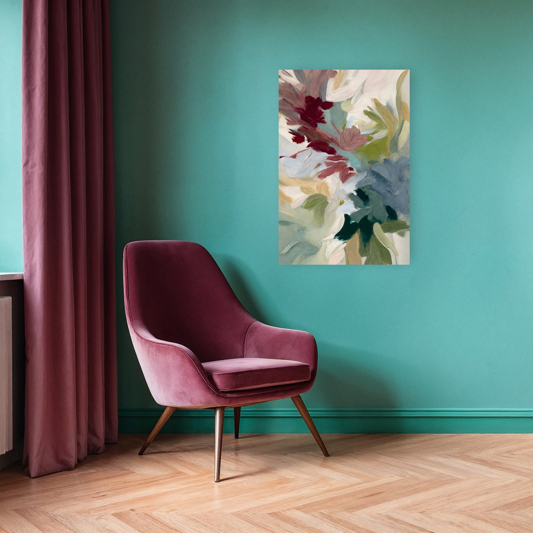 Moody Burgundy And Blue Abstract Flower Garden Abstract Contemporary Modern Rose Nature Wall Art Print