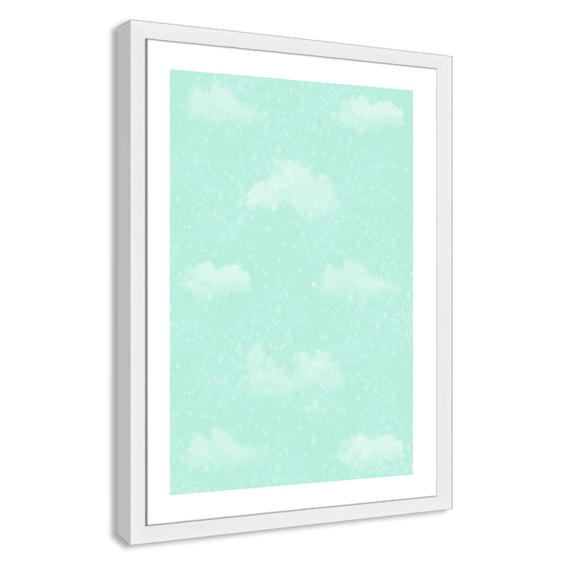 Art unique de nuages scintillants, H 36,5 po x l 26,5 po x P 0,625 po, Encadré plat argent