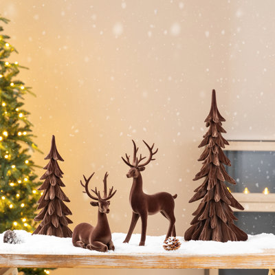 17.25" H Christmas Reindeer Statues Polyresin Tabletop Decor