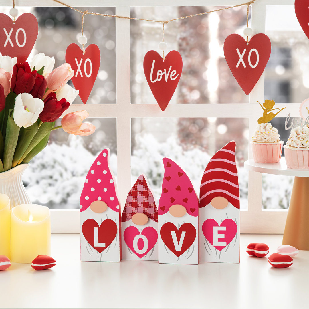 Montclair 4 Piece Valentine's Love Wooden Gnome Table Decorative Accent Set The Twillery Co.®