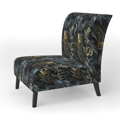 Paisley Black And Gold Elegant Ebony - Upholstered Boho Slipper Chair, Black Accent Chair