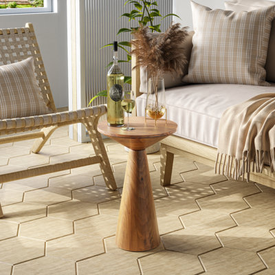 Table d'appoint ronde de style moderne du milieu du siècle, en bois massif, petite taille, avec pied central, 49,5 cm de hauteur