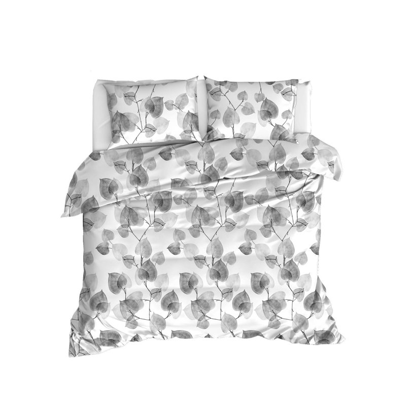 Ensemble de housse de couette 100% coton gris / blanc, Housse de couette double TG + 2 taies d'oreiller s