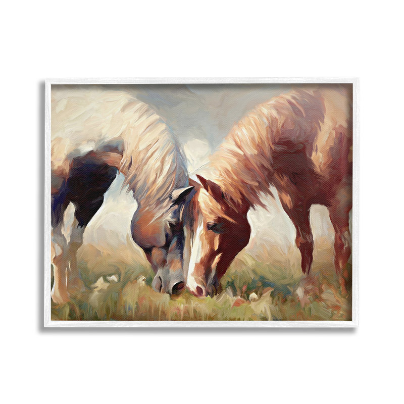 Paire de chevaux brouteurs, art giclée par Ramona Murdock, Estampe numérique encadrée blanc bord de mer, H 16 po x l 20 po