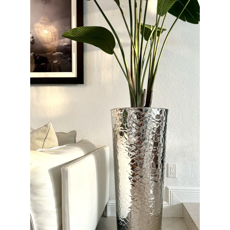 Faux Bird Of Paradise Tree in Metal Planter, Silver, 90" H x 40" W x 24" D