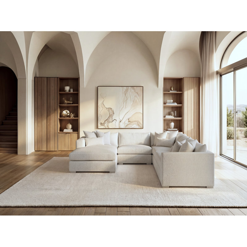 Sectional, Cream Polyester