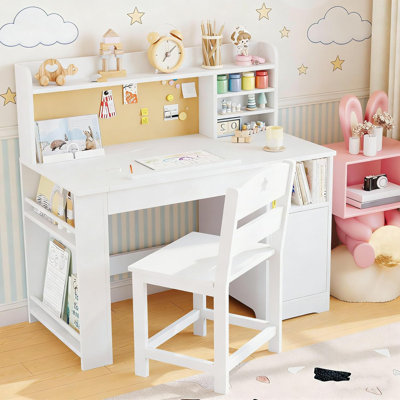 Ensemble de bureau et chaise d'étude, bureaux avec huche et bureau inclinable, table d'étude en bois avec armoire de rangement, bureau d'écriture pour chambre à coucher et école à la maison