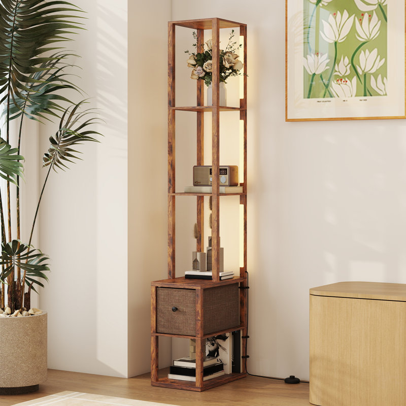 169cm LED Column Floor Lamp, Rustic Brown