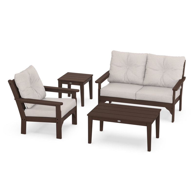 Vineyard 4-Piece Deep Seating Set, Mahogany, Dune Burlap