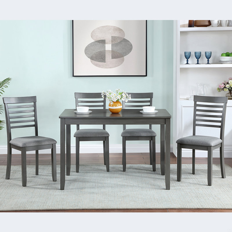 Ensemble de salle à manger moderne 5 pièces, table de salle à manger rectangulaire en bois avec 4 chaises rembourrées, Gris