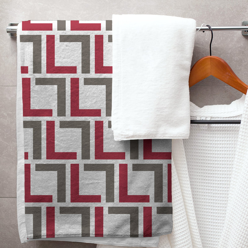 Bath Towel, White/Red/Pewter
