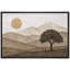 «Warm Tone Mountain Tree Scene Cozy Room Wall Decor Round Sun», reproduction d'art sur toile encadrée-1603474287-1603474272
