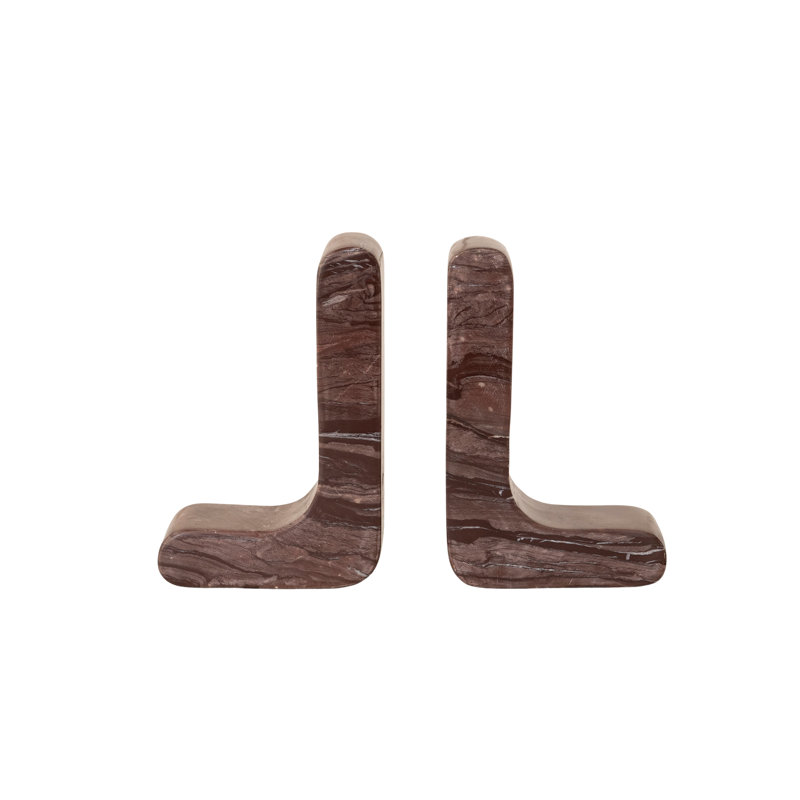 Chocolate Marble Duo Bookends Hand‑Carved Accent
