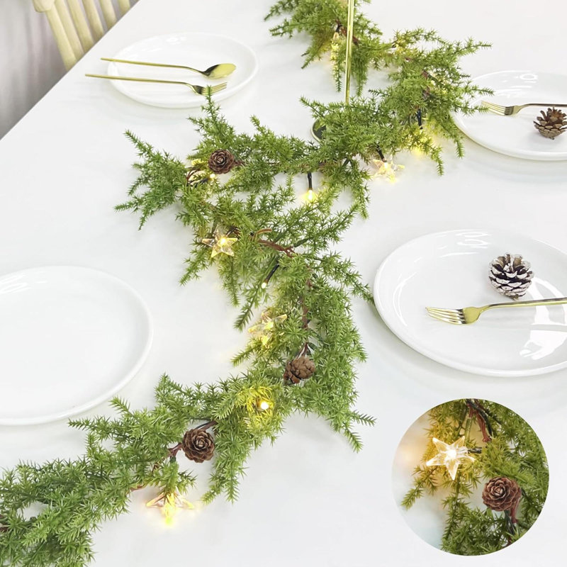 Guirlande de Noël avec lumières, guirlande de verdure de 6 pi avec minuterie 20 lumières DEL pommes de pin artificielles décorations de Noël pour la maison