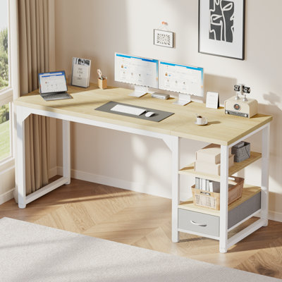 Bureau 55 po avec tiroir, bureau d'ordinateur réversible de 1 po d'épaisseur, table de bureau, chêne