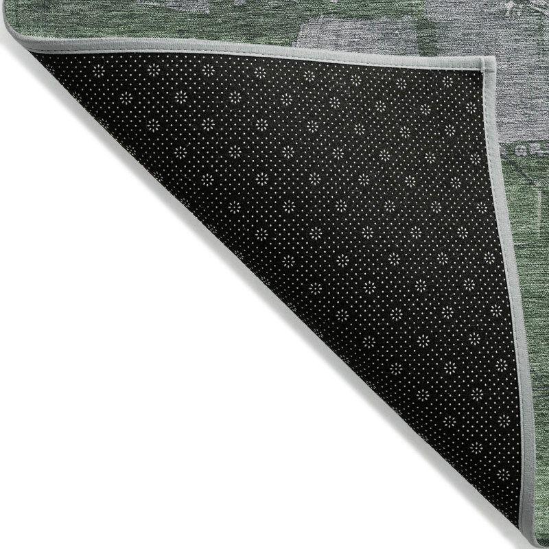 Lavender and Green Washable Synthetic Indoor/Outdoor Rug