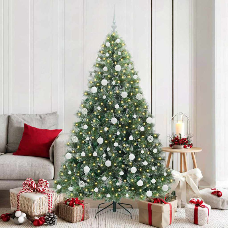  Artificial Christmas Tree with 300 LEDs Green PE and PVC, 5.91' H, White