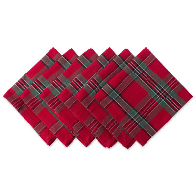 Farmhouse Christmas Plaid Dining Table & Kitchen Décor, Holiday Napkin Set, 18X18, Red & Green, 6 Count