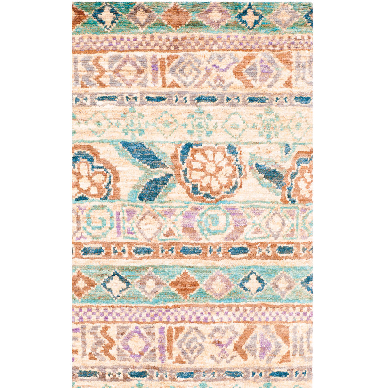 Ferrera Hand-Knotted Blue/Brown Area Rug, Rectangle 5' x 8'