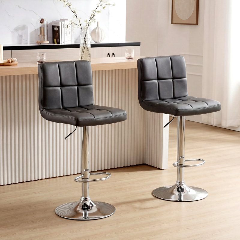 Kristopher Swivel Upholstered Adjustable Height Counter Stool with Metal Frame, Black