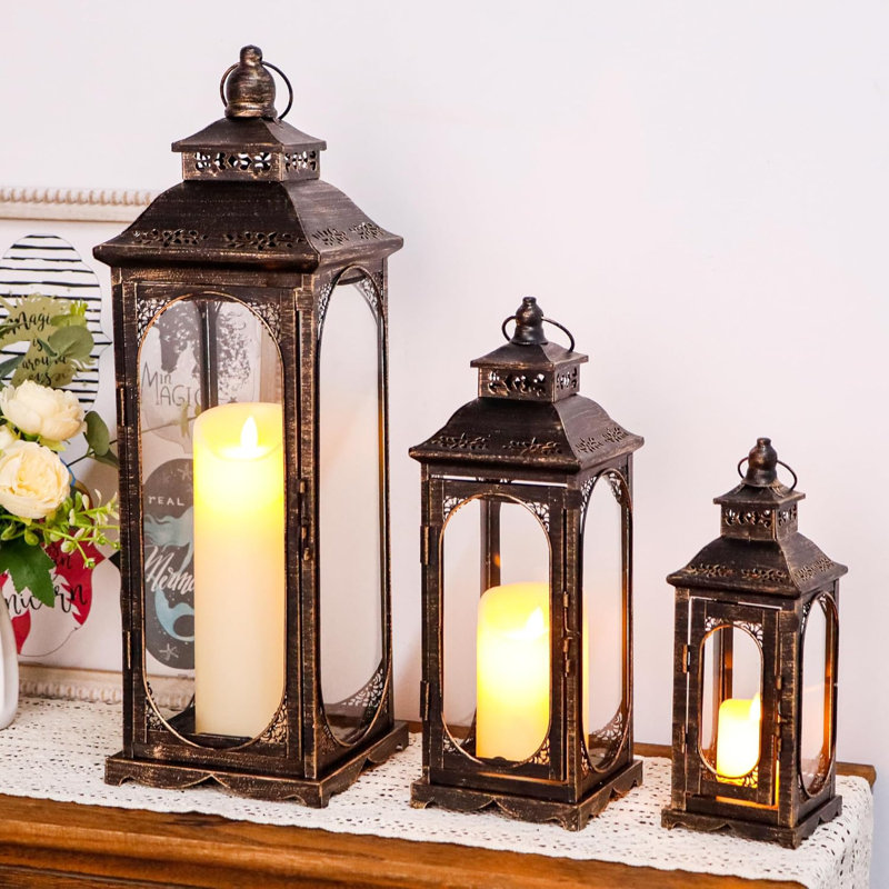 3 Piece Metal Tabletop Lantern Set