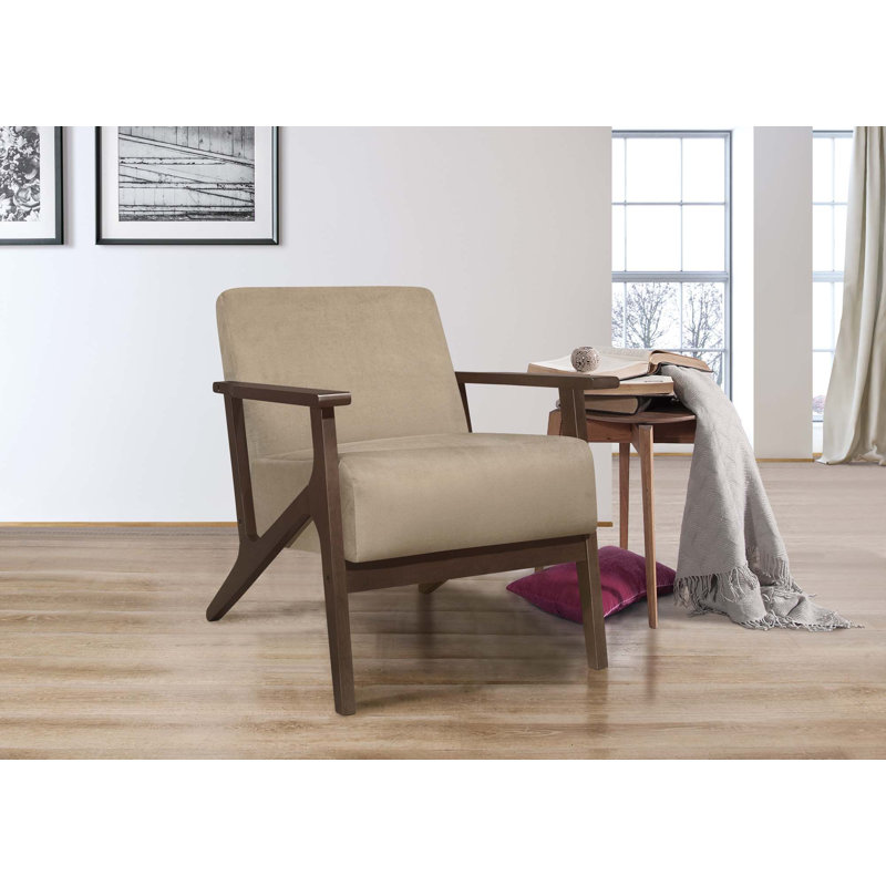 Fauteuil décoratif 32 pouces Rica, bois massif, Marron clair