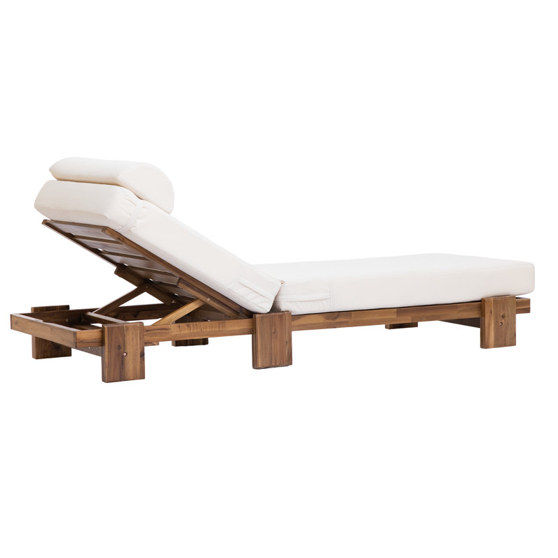 Patio Chaise Lounge Recliner With Headrest And Side Tray, Beige