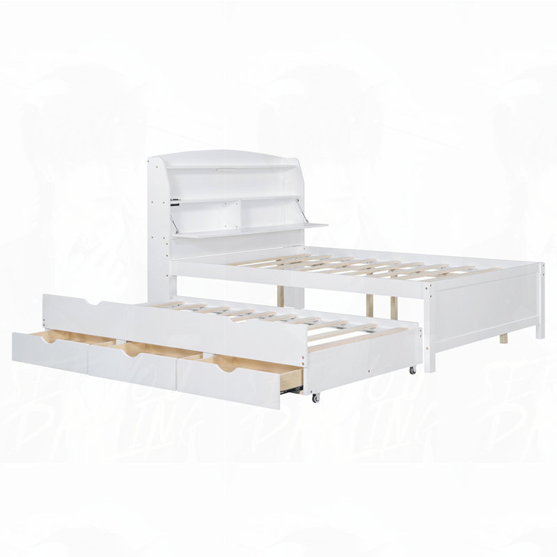 Lit plateforme avec rangement et tiroirs, Double, Blanc