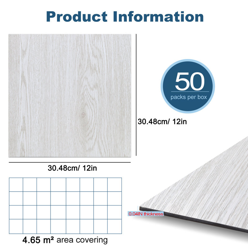 30.48 cm x 30.48 cm Vinyl Floor Tiles, 50 Per Pack, Jazz White