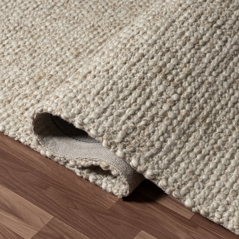 Contemporary Solid Striped Hand-Made Hand-Woven 100% Wool Area Rug, Rectangle 2' x 3', Beige
