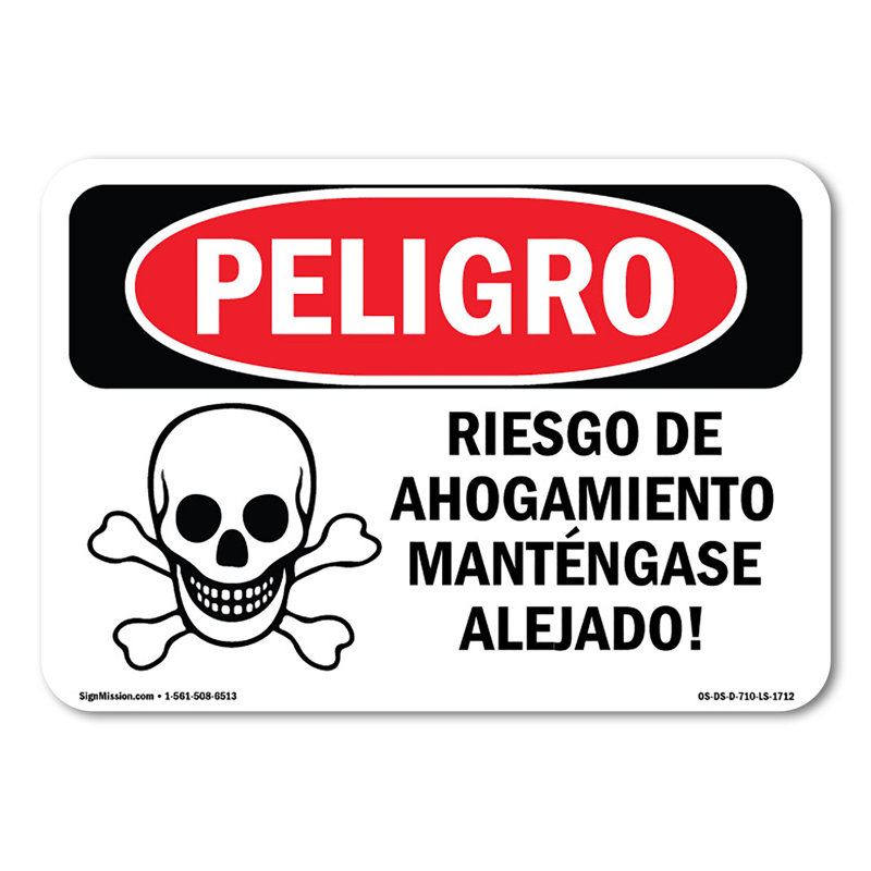 Drowning Danger Keep Out! Adhésif espagnol 14 po x 10 po