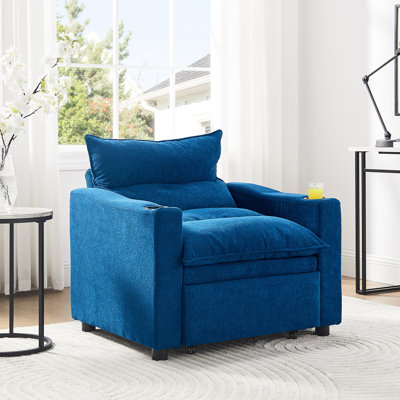 31 Sleeper Chair Bed In Blue, Strong Frame, High - Density Foam, And 3 Angle For Living Room Blue Convertible Bed, Adjustable Small Rooms