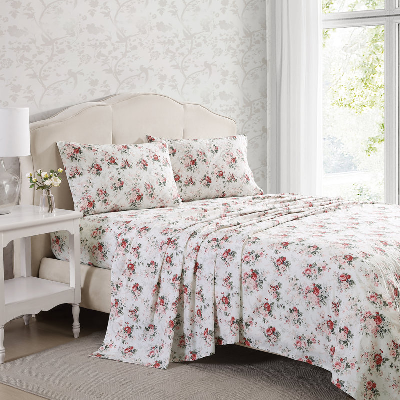 Ensemble de draps en percale de coton Percale Novelty Laura Ashley, Ensemble de draps pour très grand lit avec 2 taie