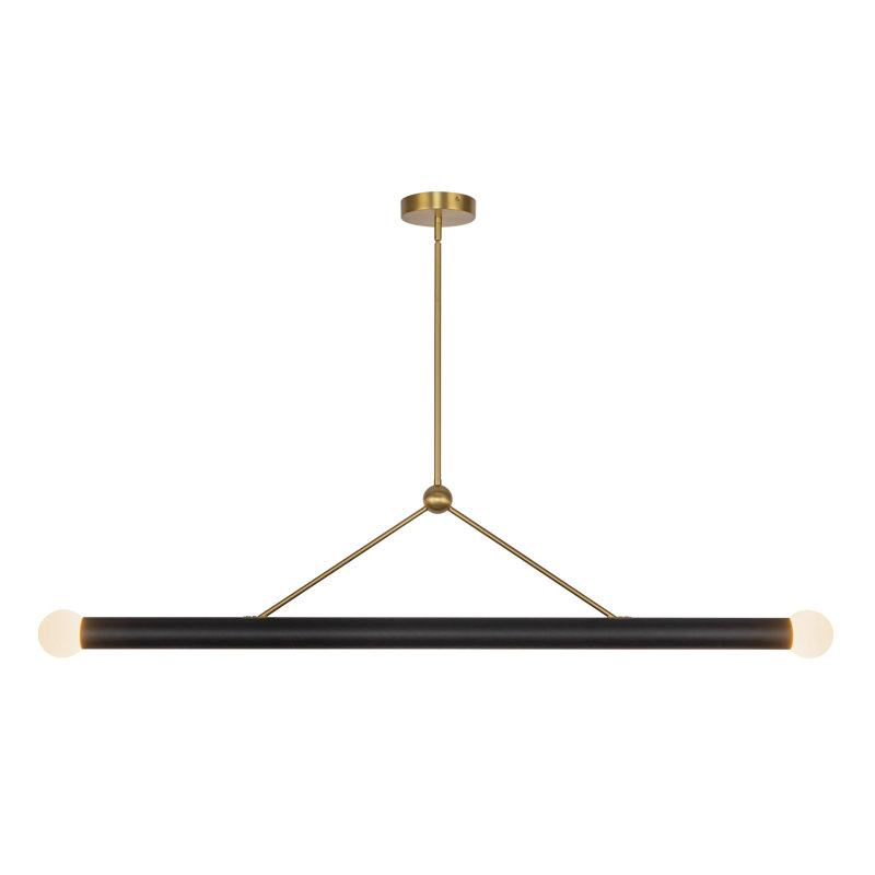 Suspension linéaire Calla de 52 po à DEL à intensité variable, or brossé, avec cuir végétalien noir
