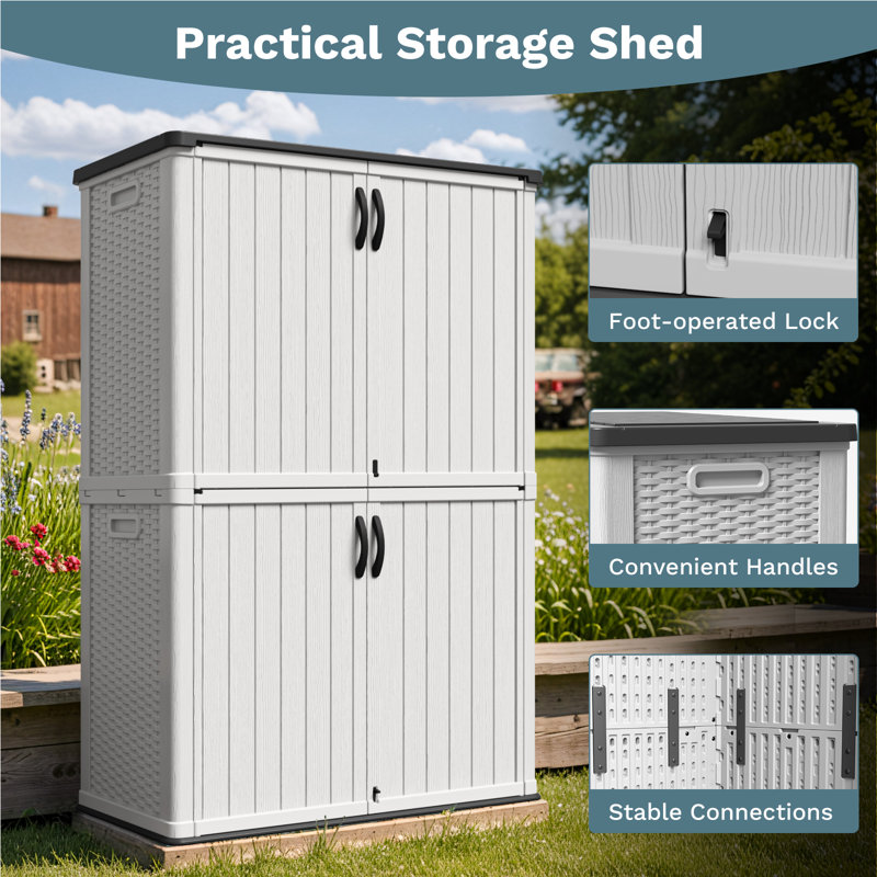 4 Ft. W X 2 Ft. D Outdoor Resin Vertical Storage Shed, White
