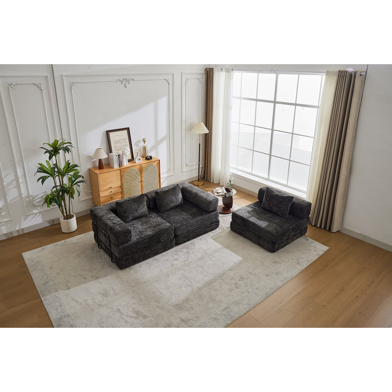 Canapé-lit à plancher convertible à compression avec cadre de forme fixe, modulaire désossé, aucun assemblage requis, idéal pour les pièces polyvalentes