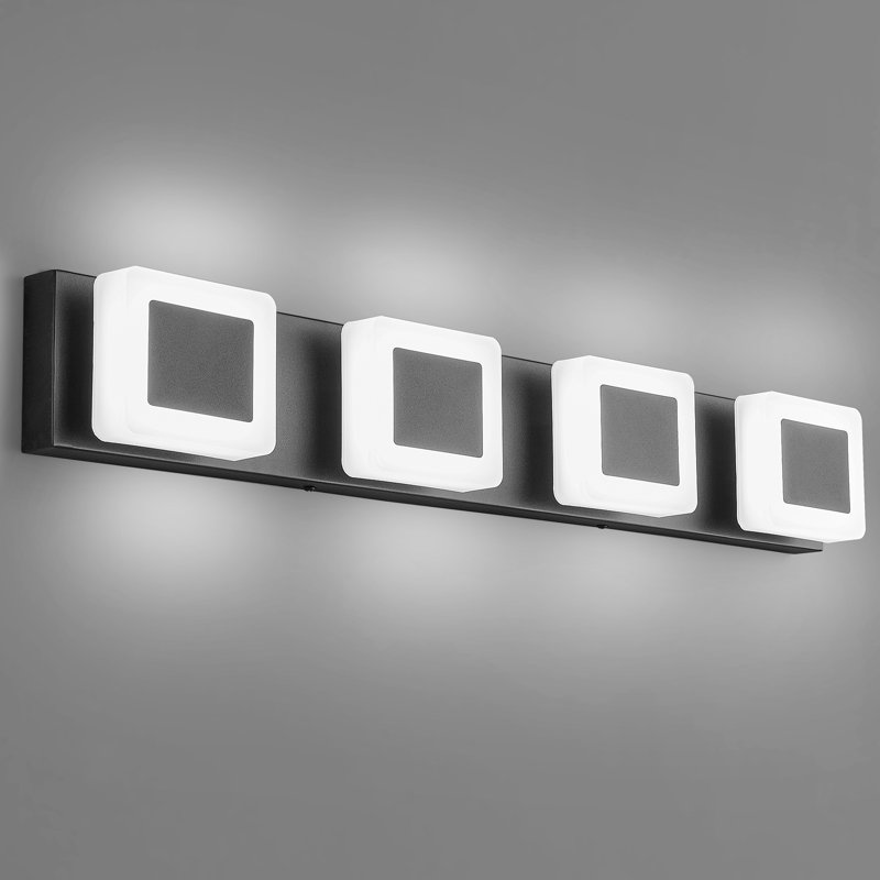Luminaires de salle de bain modernes à DEL sur miroir en acrylique à intensité variable, Noir mat, 4 lumières