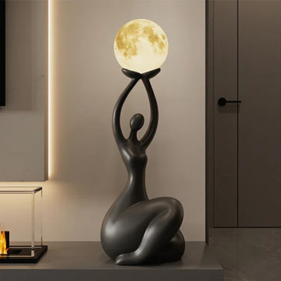 Lampe de table moderne en résine minimaliste moderne, figure à genoux abstraite tenant la lumière de la lune pour le salon