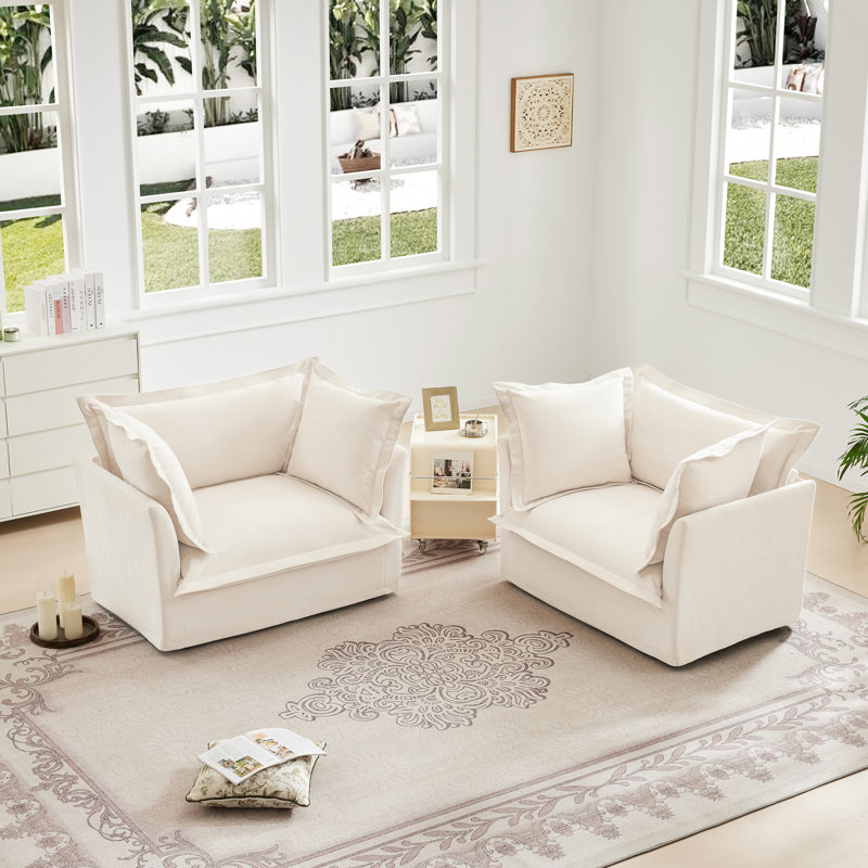 Ensemble de 2 fauteuils à housse de fauteuil, Chenille crème